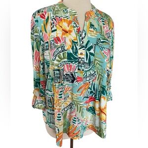 COCOMO Petite XL Multicolor 3/4 sleeve women's Pintuck Blouse top sh…